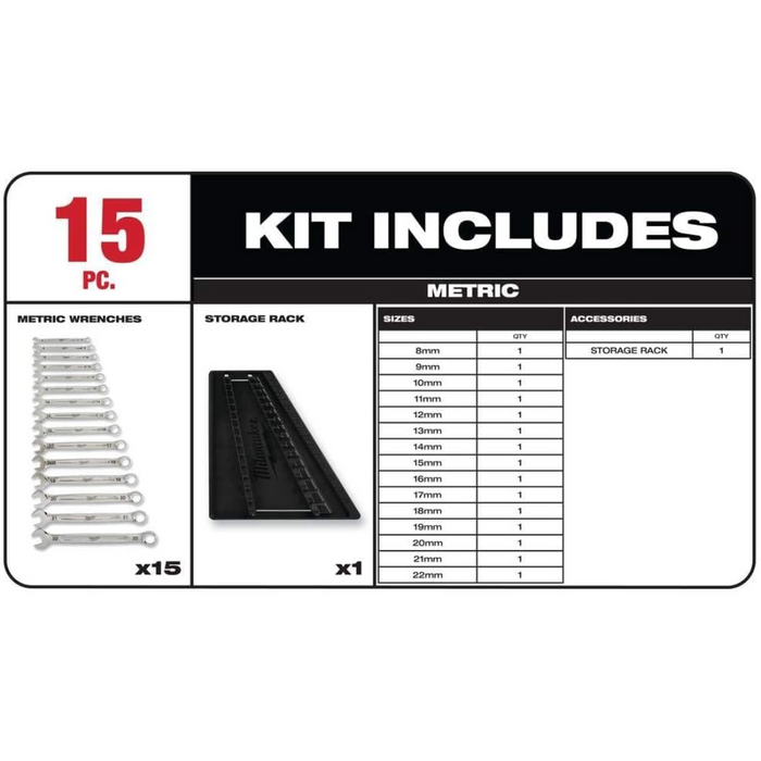 Milwaukee 48-22-9515 Combination Wrench Set, Metric