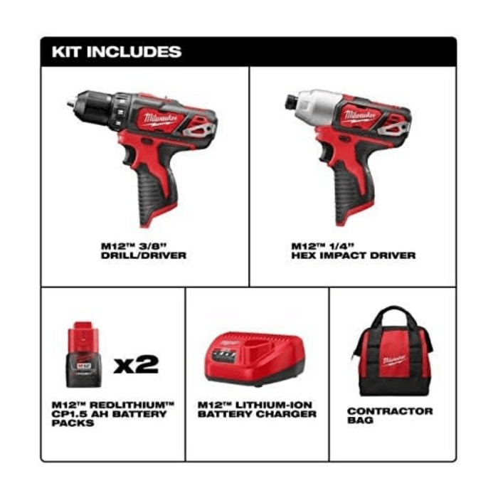 M12 12-Volt Lithium-Ion Cordless Drill Driver/Impact Driver Combo Kit (2-Tool) with Free M12 1.5Ah Battery (2-Pack)