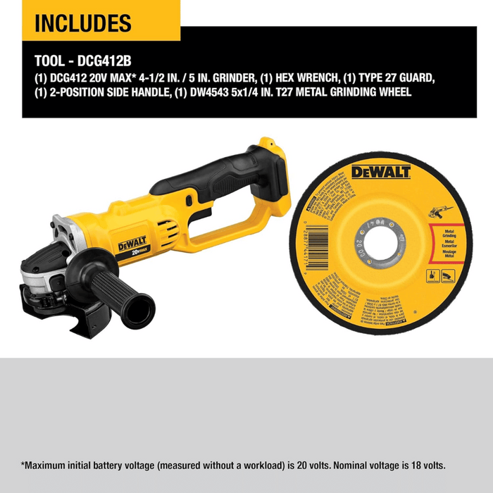 DEWALT 20V MAX 4-1/2 Inch Angle Grinder Tool, Cordless, Bare Tool Only (DCG412B)