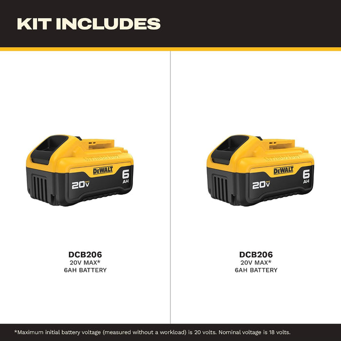 DEWALT DCB206-2 20V MAX 6Ah Battery - 2-Pack
