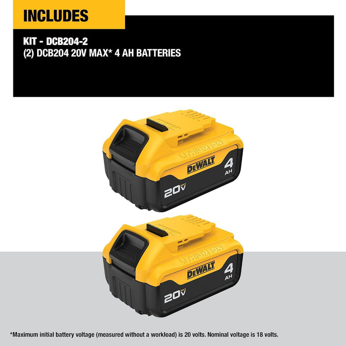 DEWALT DCB204 20V MAX 4Ah Battery - 2-Pack