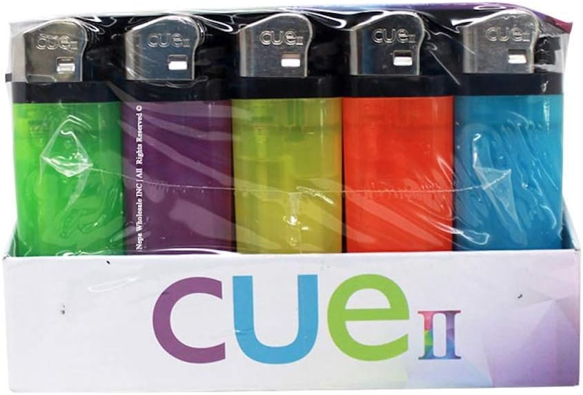 CUE II Classic Lighters, Assorted Colors - 50-Count Tray