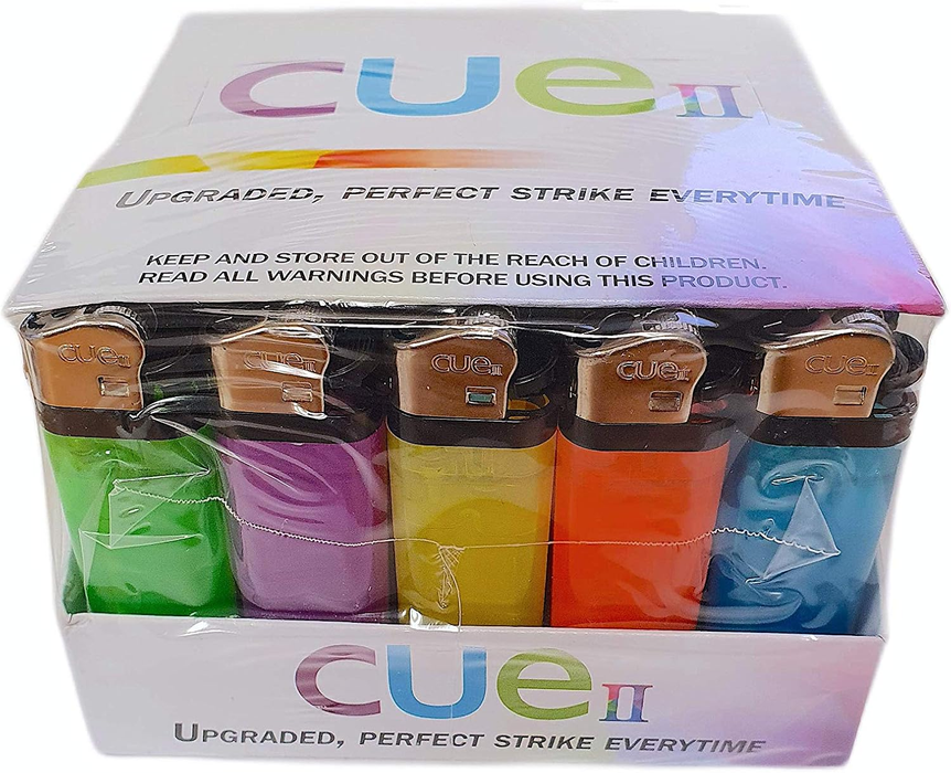 CUE II Classic Lighters, Assorted Colors - 50-Count Tray